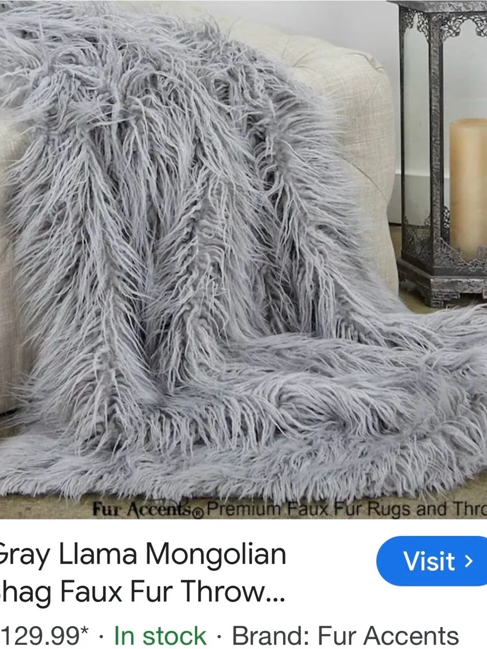 gray faux fur blanket 50x50